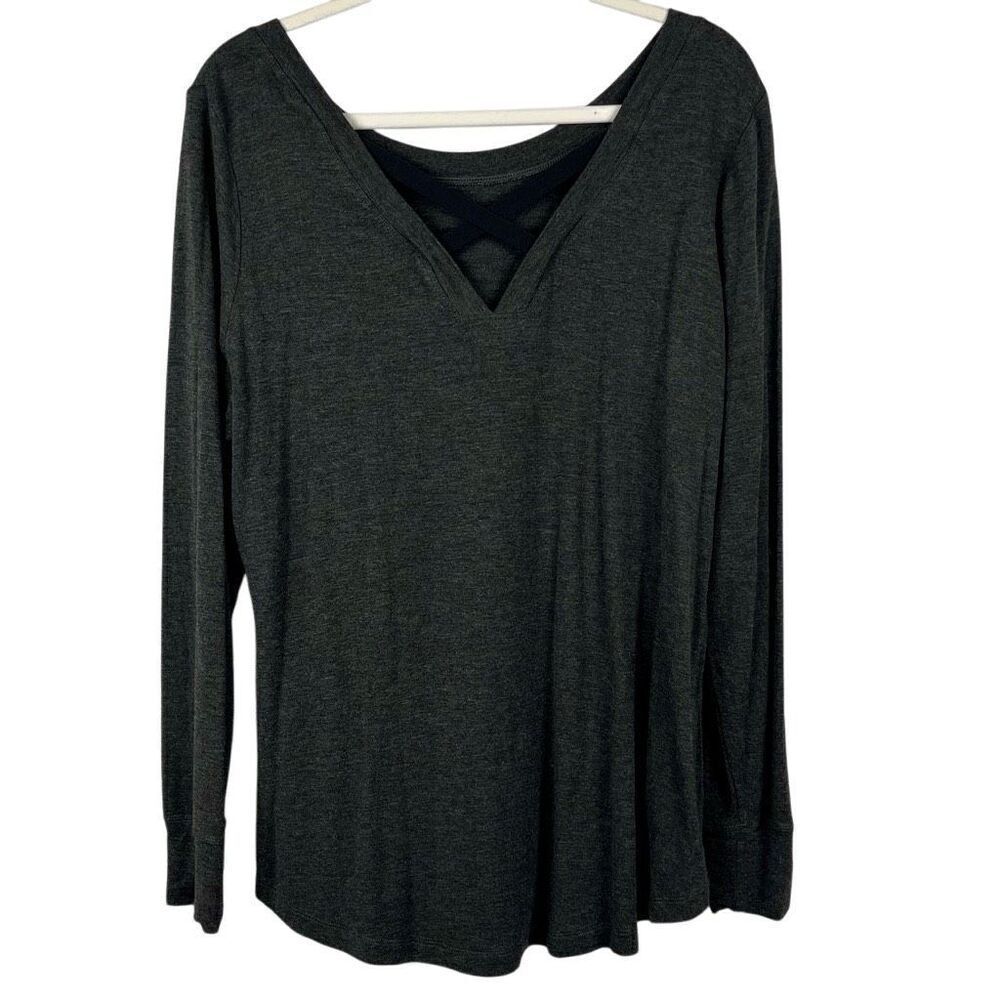 Cabi Gray Long Sleeve Sweatshirt V-neck ATC Crisscross Back Large
